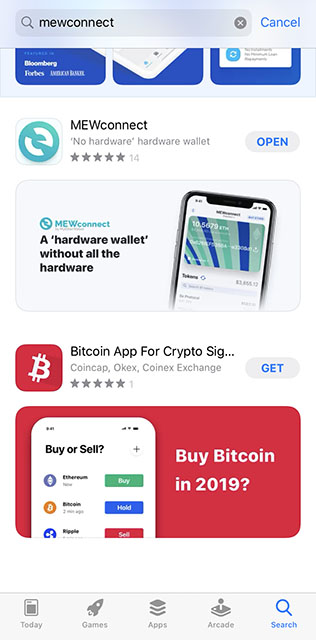 MyEtherWallet keresése App storeban.